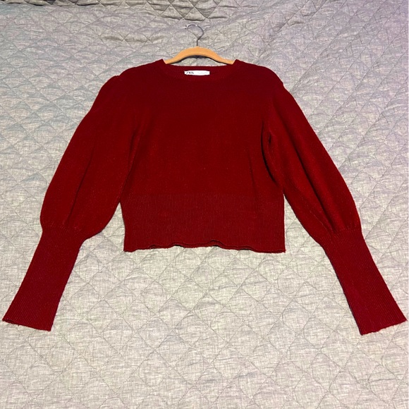 Zara Knit Soft Crew Neck Sweater With Ribbed Trims and puff sleeves, Size L - Picture 3 of 11
